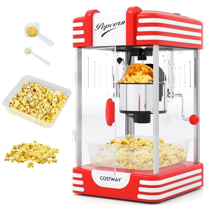 COSTWAY Machine à Pop Corn Rétro avec Lumière Cuillères Plateau Amovible&Manivelle Chauffe 3-5 Minutes pour Fêtes Soirées COSTWAY Machine à Pop Corn Rétro avec Lumière Cuillères Plateau Amovible&Manivelle Chauffe 3-5 Minutes pour Fêtes Soirées
