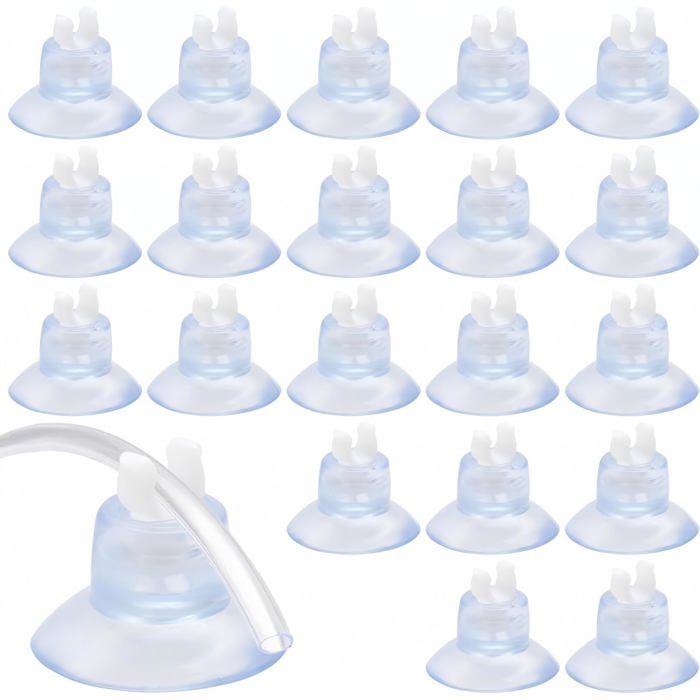 20 Ventouses Aquarium Transparent Clips Porte-Tube Plastique Pour Tuyaux Aération Poissons .