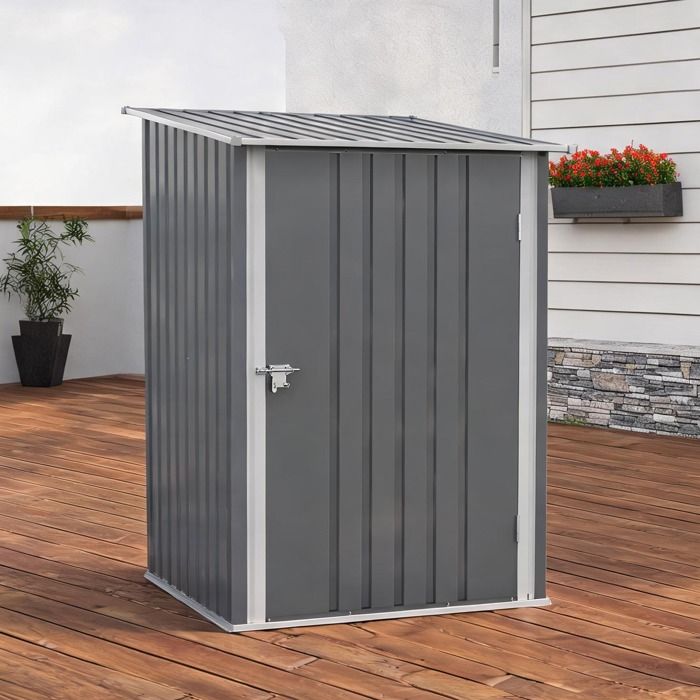 Coffre de rangement extérieur en acier galvanisé gris 100x103x160 cm toit incliné et porte verrouillable
