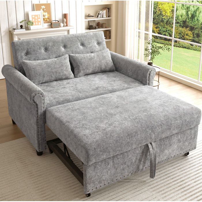 Canapé-lit convertible 3-en-1 2 places gris en chenille dossier 3 positions lit extractible 170 x 98 cm