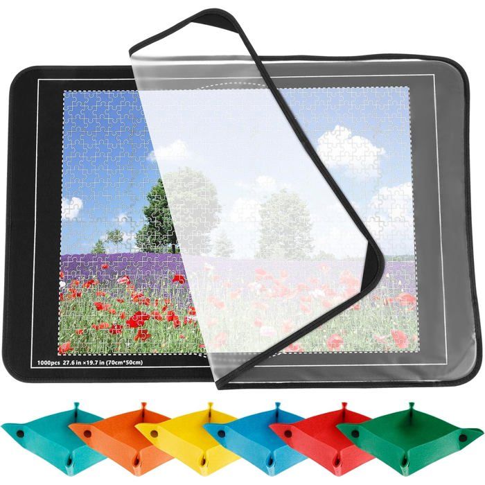 Kit Plateau Puzzle Pliable - UNDERSCORE - 55x80 cm - Feutre épais - Couvercle translucide 4 fentes - 6 bacs de tri 20x20 cm
