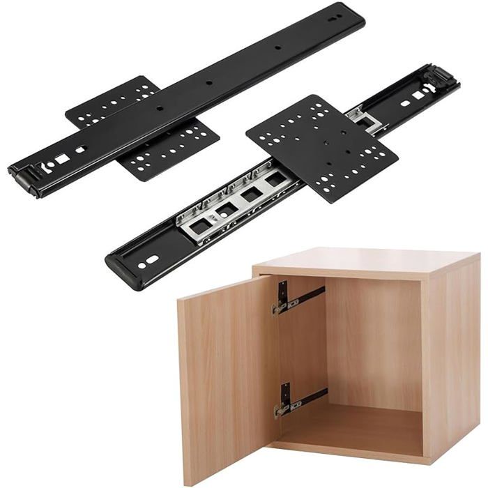 Lot de 2 rails coulissants cachés pour porte armoire de 30 à 70 cm pour porte armoire guidage à billes montage 70 cm
