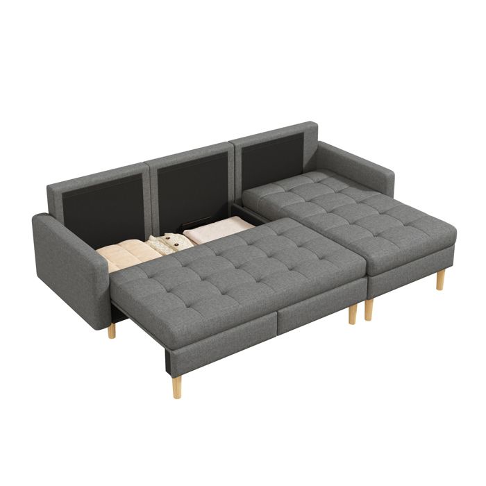 Canapé d’angle convertible 3 places gris avec méridienne réversible et rangements 212 x 130 x 86 cm
