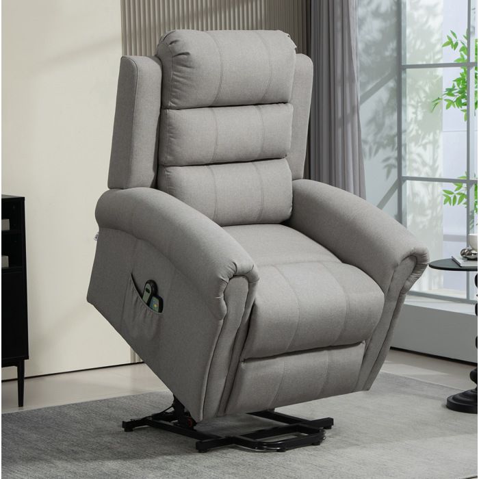 Fauteuil Massant Électrique Releveur avec Chauffage et Relaxation - YEAVIO - 2 Télécommandes Tissu Gris Clair