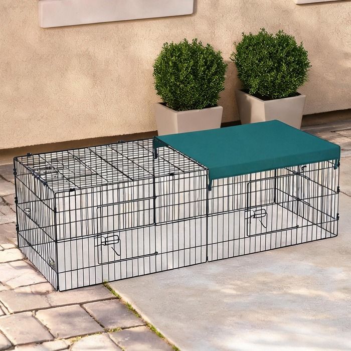 Enclos modulable en acier vert avec bâche pour lapins et rongeurs - 185L x 75l x 50H cm intérieur/extérieur