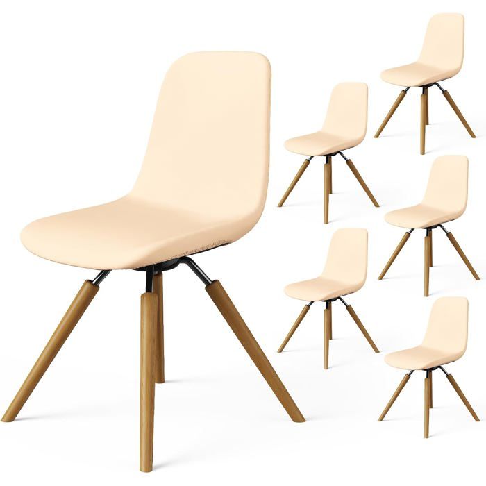 Housse de chaise scandinave lot de 6 - extensible amovible et lavable polyester élasthanne beige jaune