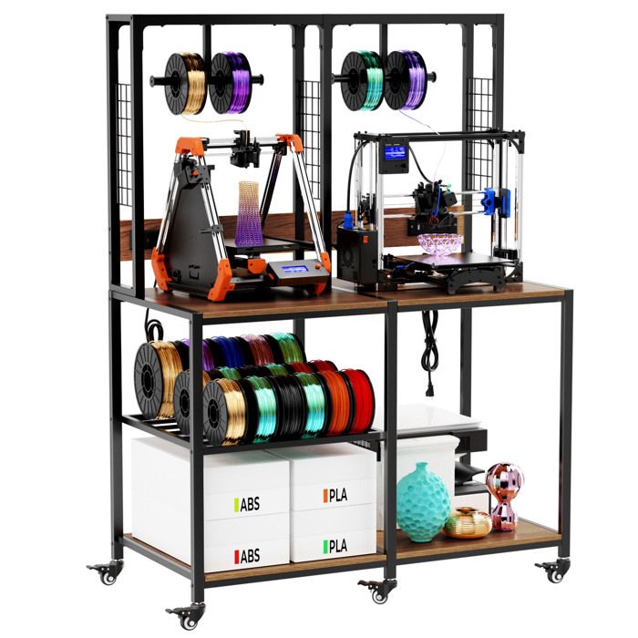Meuble pour imprimantes 3D – support double en métal – 1199 x 599 x 160 cm – noir