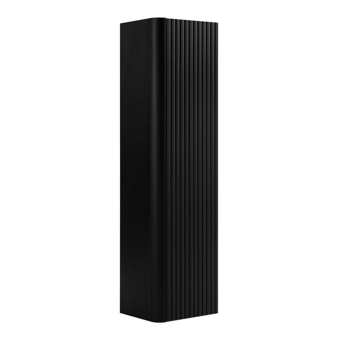 Colonne de salle de bain - 3XELIVING - Colonne 35 x 136 cm - Noir - 1 porte 4 étagères - Façades cannelées MDF 3D