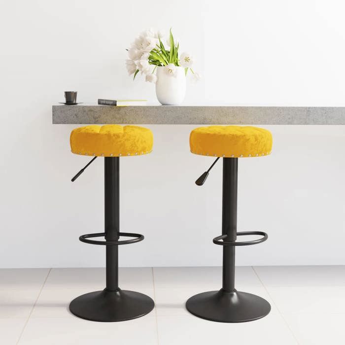 Stable&robuste Tabourets de bar lot de 2 jaune moutarde velours avec manuel de montage &01_8058