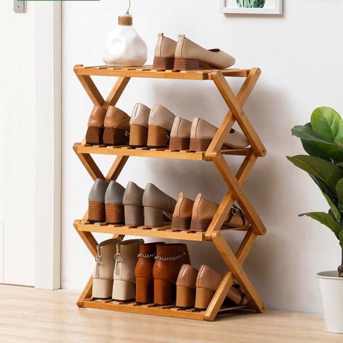Étagère à chaussures pliable en bambou étagère à chaussures portable en bois sans installation petite étagère à chaussures parfaite