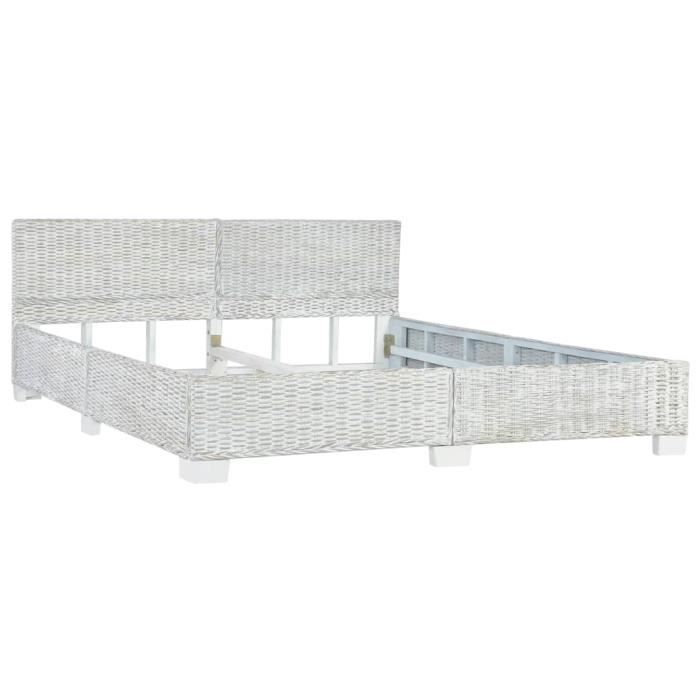 Cadre de lit - AKOZON - 180x200 cm - Bois dacajou et manguier - Rotin naturel - Gris