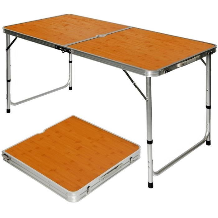 table de camping pique-nique pliable réglable en hauteur 120x60x70cm