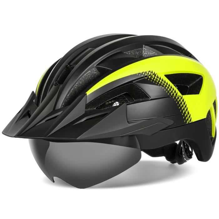 Casque Noir Jaune - TGOAL-Casque de vélo VTT pour homme et femme, respirant, lumière LED, pare-soleil, lunett