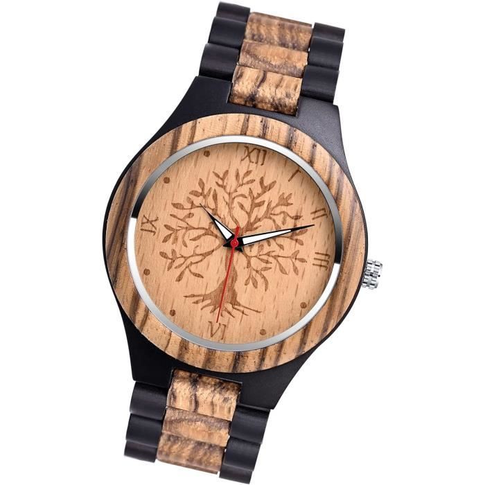 Montre en Bois de Bambou Naturel pour Homme - Quartz Analogique Robe