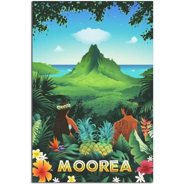 QSWSW Poster de Voyage Vintage Tahiti en Polynésie Française - Coucher de Soleil sur Toile Art Cadeau Décoration Murale Moderne Famille, 12x18inchs (30x45cm QSWSW Poster de Voyage Vintage Tahiti en Polynésie Française - Coucher de Soleil sur Toile Art Cadeau Décoration Murale Moderne Famille, 12x18inchs (30x45cm