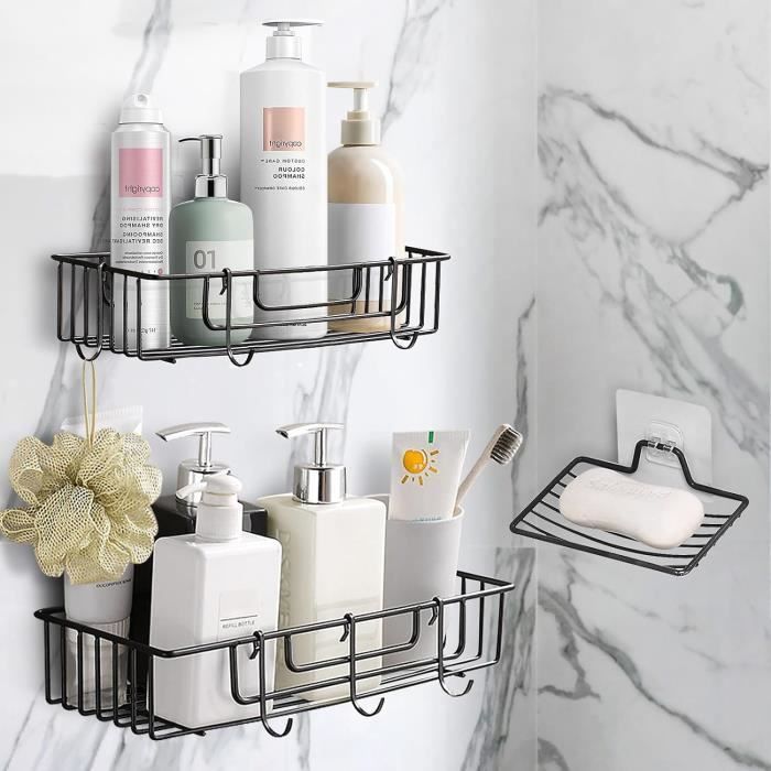 Étagère De Douche D'angle Sans Perçage Avec Porte-savon Et Crochet En Acier Inoxydable Pour Salle De Bain - Bricolage