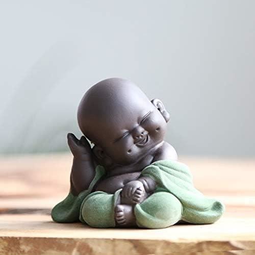 3 Statuettes Bouddha Mignonnes En Céramique - Déco Bureau Zen - Couleurs Vives - 9,5x5 Cm