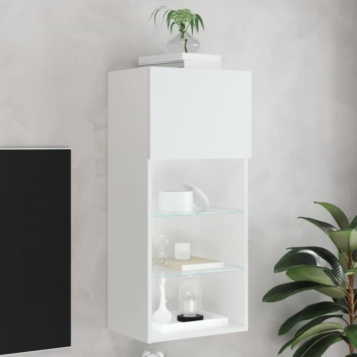 Meuble TV - avec LED colorées - blanc 40 5x30x90 cm A7043