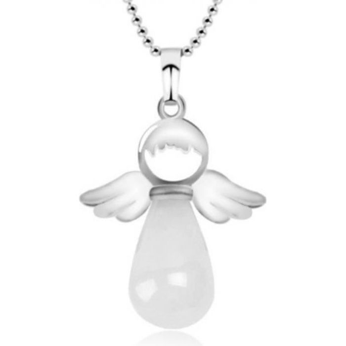 collier  "mon ange gardien" en cristal de roche véritable transparent