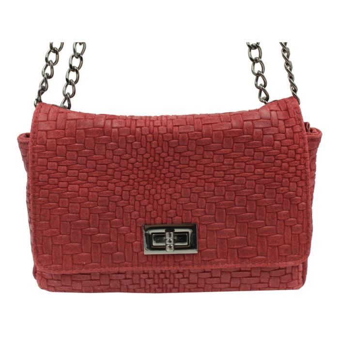 Sac à Main En Cuir Made In Italy Vintage Rouge Bordeaux - Taille Moyenne, Forme Rectangulaire, Fermeture éclair - Très Bon état
