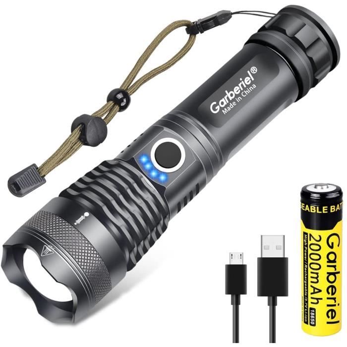 Lampe Torche LED Ultra Puissante Rechargeable - 2000LM, Portée 800m, 6 Modes, étanche IPX4 - Idéale Camping, Vélo, Randonnée