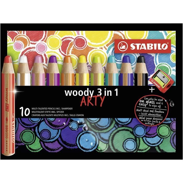 Crayon de couleur woody 3in1 Étui carton ARTY x 10 crayons + 1