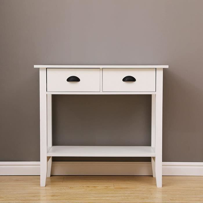Table Console Avec 2 Tiroirs, étagère Inférieure, Métal Et Bois Vintage Noir Et Brun 100x35x76 5 Cm