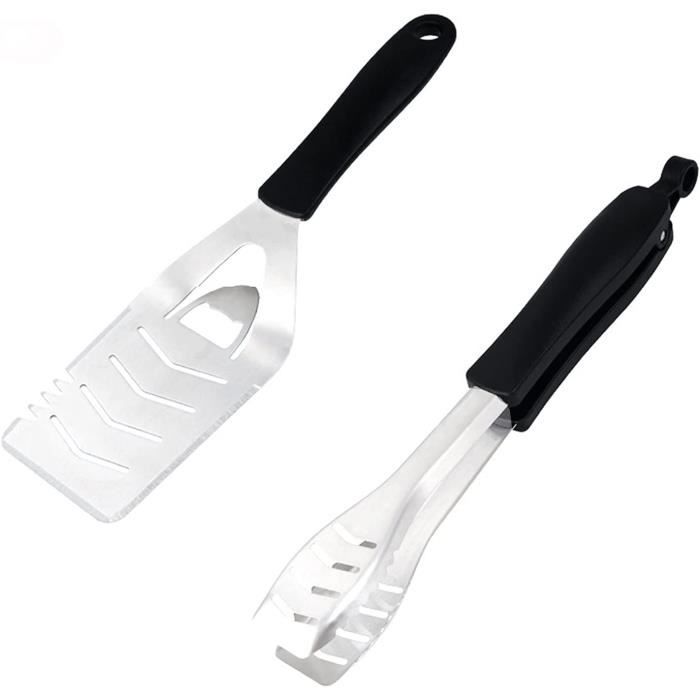 Kit Barbecue 3 Pièces Pro En Acier Inoxydable 18/10 + Manches Bois Longs – Spatule Multifonction 7-en-1, Pince & Fourchette, Idéal Grill Camping & Cadeau Papa