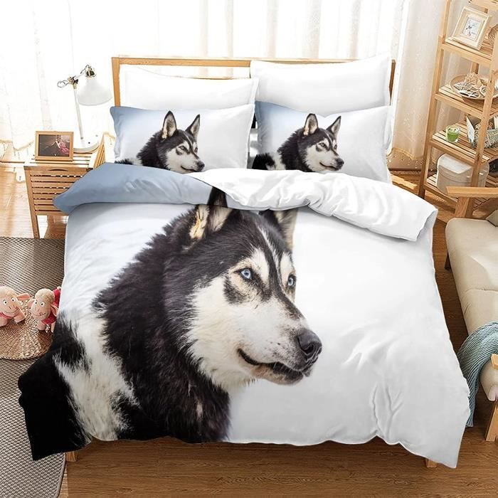 Housse De Couette 90x190 Cm + 2 Taies 65x65 Cm Motif Chien 3D | Microfibre Douce | Ensemble 3 Pièces Enfant/adulte