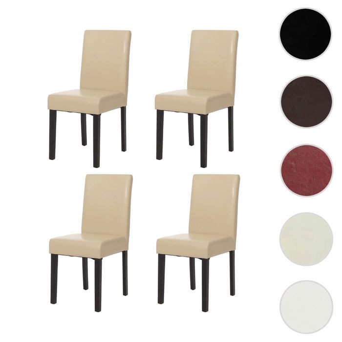 Lot de 4 chaises de séjour Littau ~ cuir reconstitué crème pieds foncés