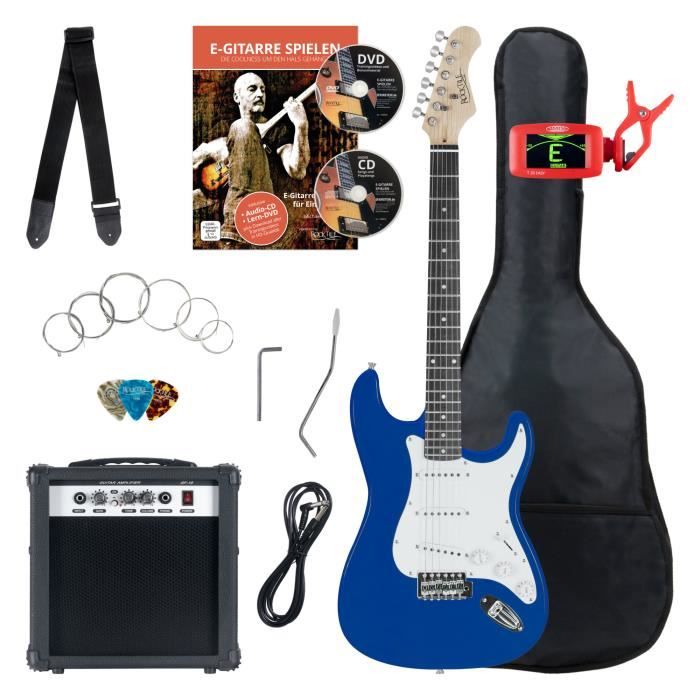 Rocktile ST Pack guitare électrique bleu en SET incl ampli, housse, accordeur, câble, sangle, école
