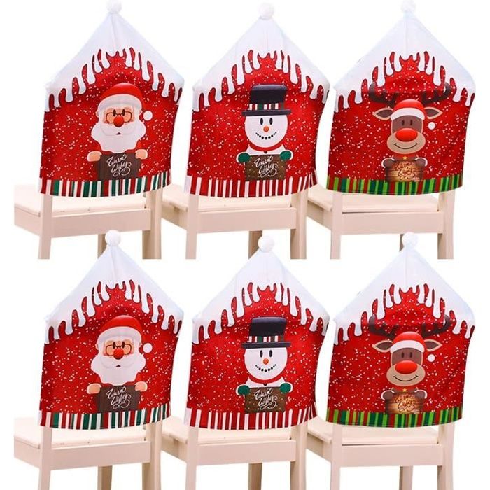 Housse de Chaise Noël Décoration Chapeau Homme Neige Père Noël pour Restaurant Salle à Manger Party Anniversaire Mariage (6 pcs)