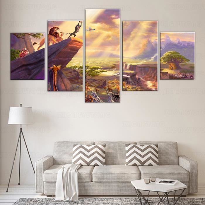 Gff 24 Toile D Art Le Roi Lion 5 Pieces Affiche D Animation Decoration Pour La Maison Chambre De Bebe Film D Sans Cadre Cdiscount Maison