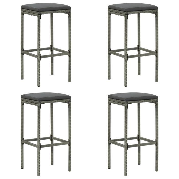 JM•118694 Tabourets de bar avec coussins 4 pcs Gris Résine tressée 38x38x76 cm