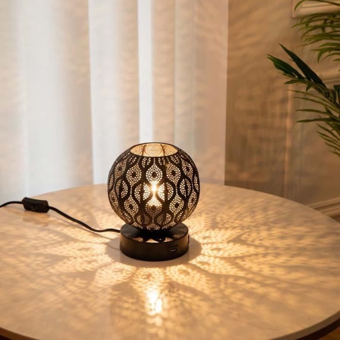 Lampe de Chevet en Métal avec interface USB pour Maison Salon Chambre Salle à Manger Noir 180 x 210 mm (Ø x H)