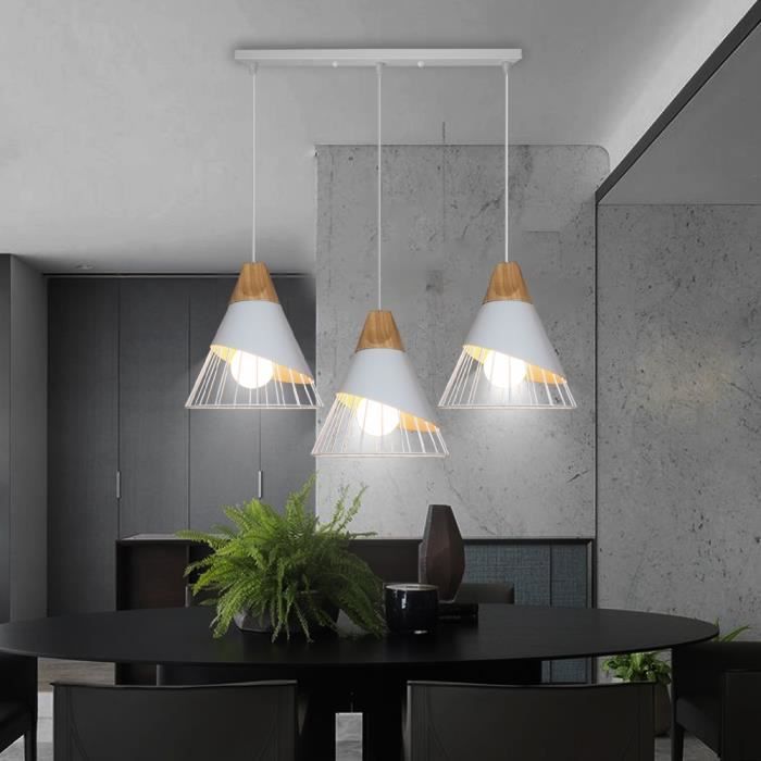 whitein 3 têtes lustre suspension luminaire e27 moderne contemporain blanc abat-jour ø25cm pour loft cuisine chambre salle à manger