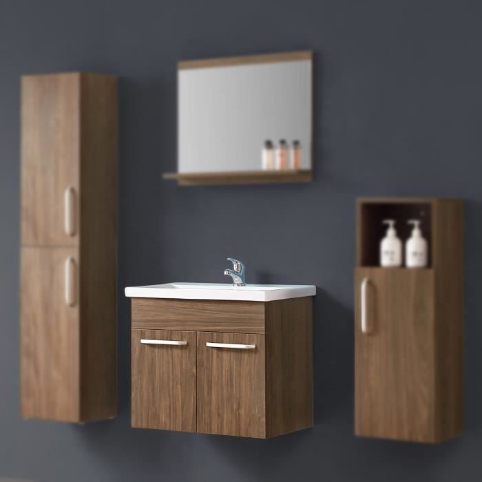 AICA Armoire de toilette avec lavabo, 2 Portes brun noix Armoire