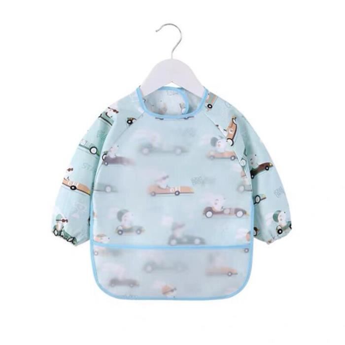 Bavoirs à Manches Longues Bébé - Lot De 2 Motifs (fraise/pastèque) - Imperméable, Lavable - Pour Repas, Dessin, Jeux