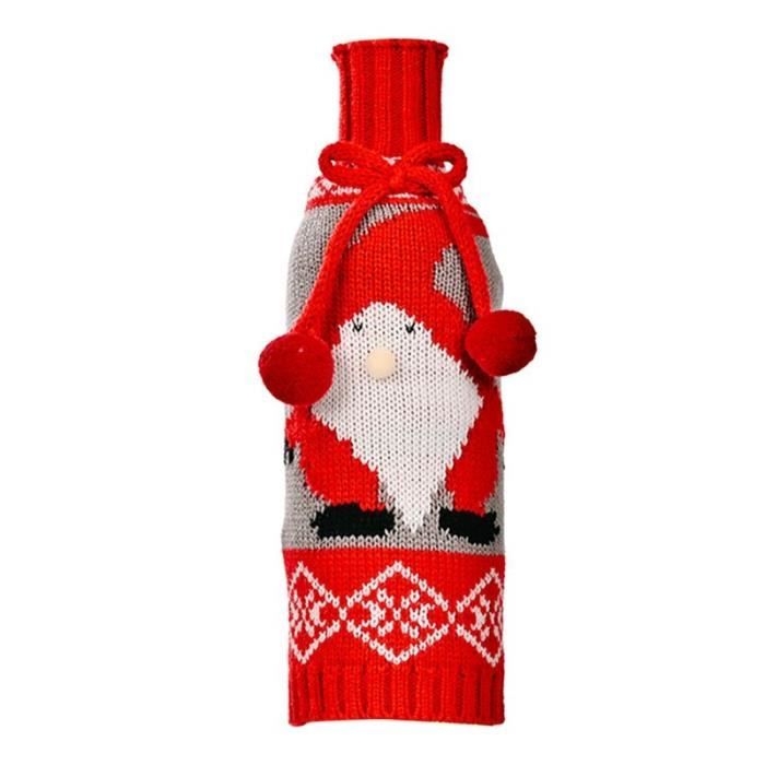 2 Housses Bouteille De Vin De Noël – Déco Rouge à Bouton Et Fausse Fourrure – Cadeau Festif Pour Amateurs De Vin