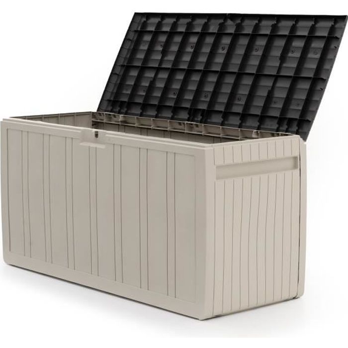 Coffre de Rangement en Résine Gardiun Top 117x45,5x57,50 cm 270L Montage par Clic avec Système de Verrouillage Design Bicolore