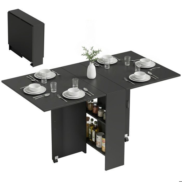 HOMCOM - Table pliante de cuisine - Panneau de particules - 75x140x74cm - Noir