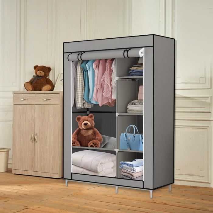 Meerveil Armoire En Tissu Penderie 150x45x175cm Gris - Double Tringles Rangement Vêtements