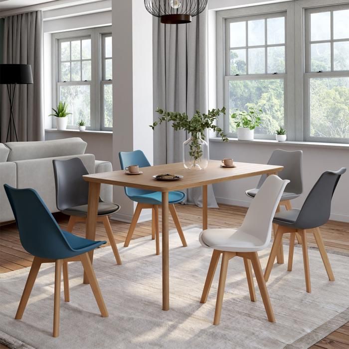 IDMARKET Lot de 6 chaises de salle à manger SARA scandinaves blanc gris clair bleu canard x2 gris foncé x2