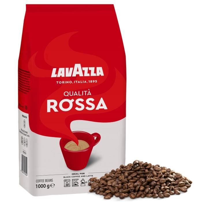 LAVAZZA Qualita Rossa-Un mélange de grains de café Arabica et Robusta torréfiés, grains de café 1 kg