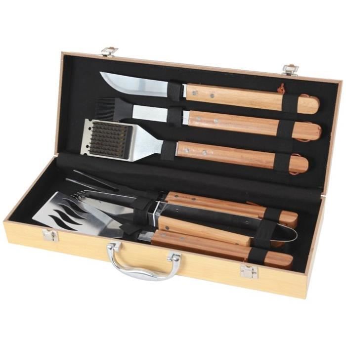 Ustensile barbecue LE MARQUIER MALETTE 6 USTENSILES BAMBOU