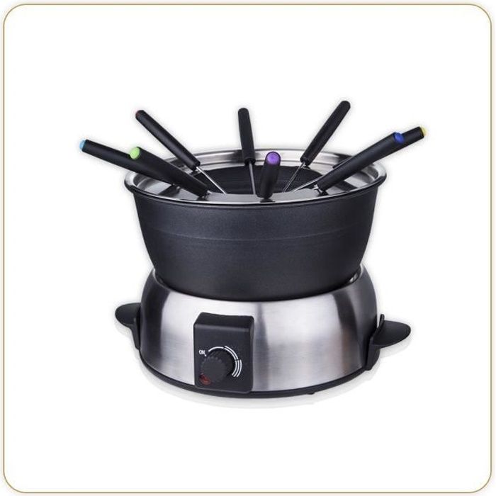 LITTLE BALANCE 8386 Fondue Elegance 8, Fondue électrique 8 personnes, Caquelon anti-adhésif 1,8 litres, 800 W, Inox brossé