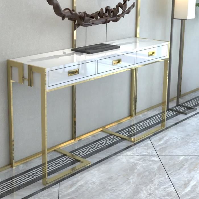 table console pied couleur or avec tiroirs table de couloir rectangulaire luxuria - blanc