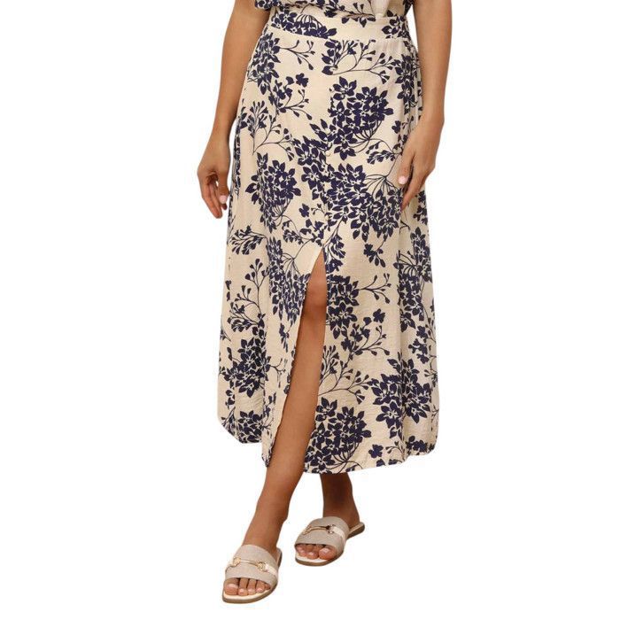 Jupe Boutonnée Noire à Fleurs Taille 36 (S) - Style Évasé Genou - Parfaite Pour L'Été