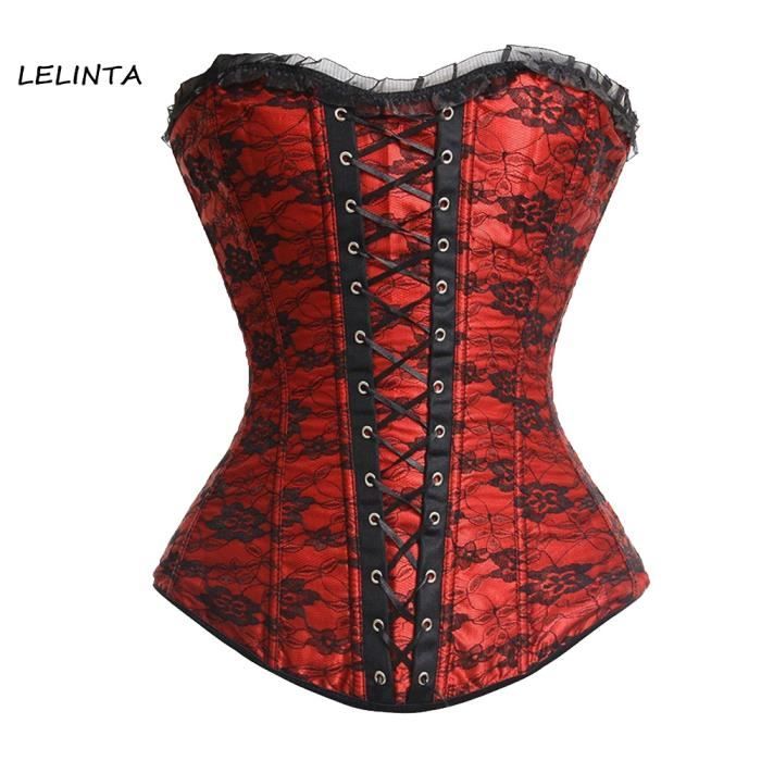 Sexy femmes a lacets desosse Corset noir rouge Bustier pousser sur le buste hauts Corselet taille formateur minceur Type Rouge Rouge Cdiscount Pret a Porter