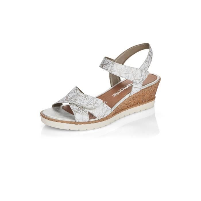 Nu-pieds compensés REMONTE Ecru/Gris Femme Ecru Cdiscount